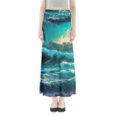 Tsunami Waves Ocean Sea Nautical Nature Water 5 Full Length Maxi Skirt by Jancukart