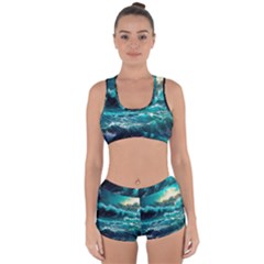 Tsunami Waves Ocean Sea Nautical Nature Water 5 Racerback Boyleg Bikini Set by Jancukart