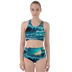 Tsunami Waves Ocean Sea Nautical Nature Water 5 Racer Back Bikini Set