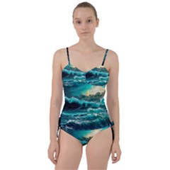 Tsunami Waves Ocean Sea Nautical Nature Water 5 Sweetheart Tankini Set by Jancukart