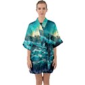 Tsunami Waves Ocean Sea Nautical Nature Water 5 Half Sleeve Satin Kimono  View1