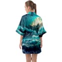 Tsunami Waves Ocean Sea Nautical Nature Water 5 Half Sleeve Satin Kimono  View2