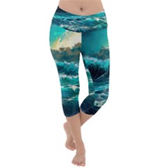 Tsunami Waves Ocean Sea Nautical Nature Water 5 Lightweight Velour Capri Yoga Leggings by Jancukart