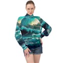 Tsunami Waves Ocean Sea Nautical Nature Water 5 High Neck Long Sleeve Chiffon Top View1