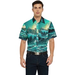 Tsunami Waves Ocean Sea Nautical Nature Water 5 Men s Short Sleeve Pocket Shirt  by Jancukart