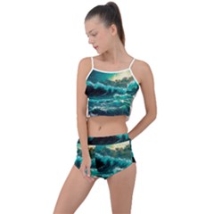 Tsunami Waves Ocean Sea Nautical Nature Water 5 Summer Cropped Co-ord Set by Jancukart