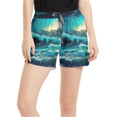 Tsunami Waves Ocean Sea Nautical Nature Water 5 Women s Runner Shorts by Jancukart