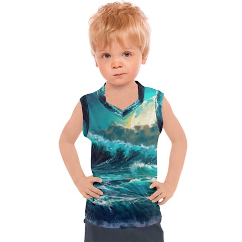 Tsunami Waves Ocean Sea Nautical Nature Water 5 Kids  Sport Tank Top by Jancukart