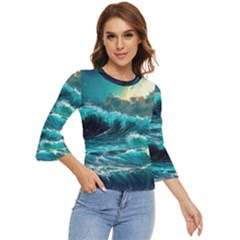 Tsunami Waves Ocean Sea Nautical Nature Water 5 Bell Sleeve Top