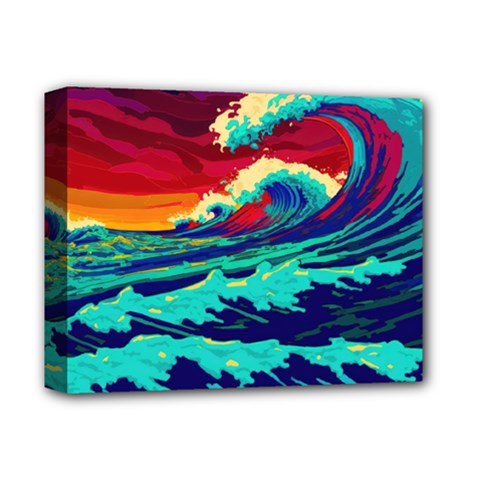 Tsunami Waves Ocean Sea Nautical Nature Water 9 Deluxe Canvas 14  X 11  (stretched)