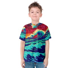 Tsunami Waves Ocean Sea Nautical Nature Water 9 Kids  Cotton Tee