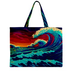 Tsunami Waves Ocean Sea Nautical Nature Water 9 Zipper Mini Tote Bag by Jancukart