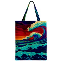 Tsunami Waves Ocean Sea Nautical Nature Water 9 Zipper Classic Tote Bag