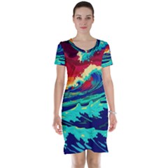 Tsunami Waves Ocean Sea Nautical Nature Water 9 Short Sleeve Nightdress