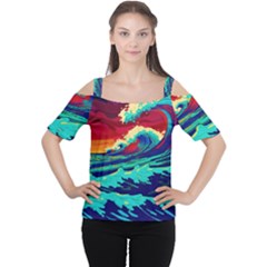 Tsunami Waves Ocean Sea Nautical Nature Water 9 Cutout Shoulder Tee