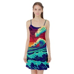 Tsunami Waves Ocean Sea Nautical Nature Water 9 Satin Night Slip