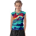 Tsunami Waves Ocean Sea Nautical Nature Water 9 Kids  Raglan Cap Sleeve Tee View1