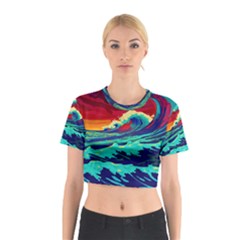 Tsunami Waves Ocean Sea Nautical Nature Water 9 Cotton Crop Top by Jancukart