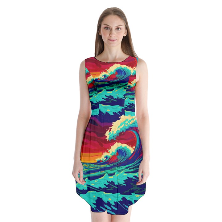 Tsunami Waves Ocean Sea Nautical Nature Water 9 Sleeveless Chiffon Dress  