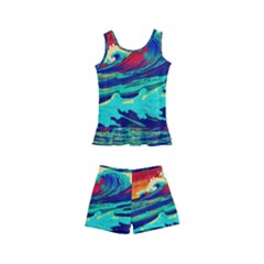 Tsunami Waves Ocean Sea Nautical Nature Water 9 Kids  Boyleg Swimsuit