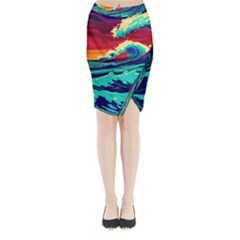 Tsunami Waves Ocean Sea Nautical Nature Water 9 Midi Wrap Pencil Skirt