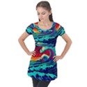 Tsunami Waves Ocean Sea Nautical Nature Water 9 Puff Sleeve Tunic Top View1