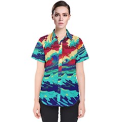 Tsunami Waves Ocean Sea Nautical Nature Water 9 Women s Short Sleeve Shirt