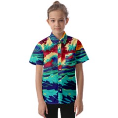 Tsunami Waves Ocean Sea Nautical Nature Water 9 Kids  Short Sleeve Shirt by Jancukart