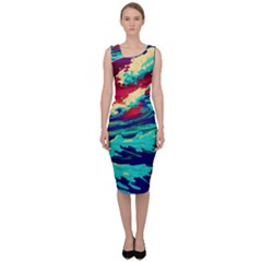 Tsunami Waves Ocean Sea Nautical Nature Water 9 Sleeveless Pencil Dress by Jancukart