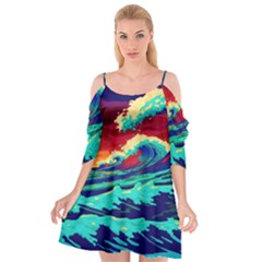 Tsunami Waves Ocean Sea Nautical Nature Water 9 Cutout Spaghetti Strap Chiffon Dress