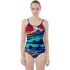 Tsunami Waves Ocean Sea Nautical Nature Water 9 Cut Out Top Tankini Set by Jancukart