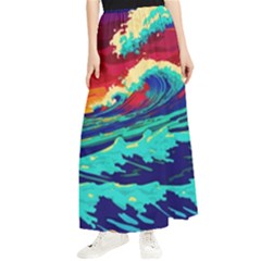 Tsunami Waves Ocean Sea Nautical Nature Water 9 Maxi Chiffon Skirt by Jancukart