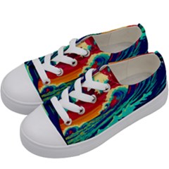 Tsunami Waves Ocean Sea Nautical Nature Water 9 Kids  Low Top Canvas Sneakers by Jancukart