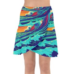 Tsunami Waves Ocean Sea Nautical Nature Water 9 Wrap Front Skirt by Jancukart