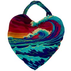 Tsunami Waves Ocean Sea Nautical Nature Water 9 Giant Heart Shaped Tote by Jancukart