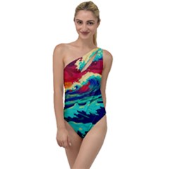 Tsunami Waves Ocean Sea Nautical Nature Water 9 To One Side Swimsuit by Jancukart