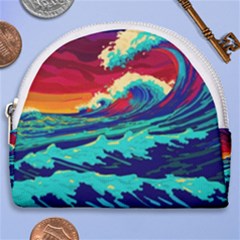 Tsunami Waves Ocean Sea Nautical Nature Water 9 Horseshoe Style Canvas Pouch by Jancukart