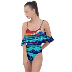 Tsunami Waves Ocean Sea Nautical Nature Water 9 Drape Piece Swimsuit