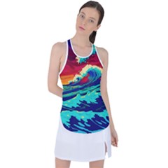 Tsunami Waves Ocean Sea Nautical Nature Water 9 Racer Back Mesh Tank Top by Jancukart