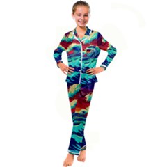 Tsunami Waves Ocean Sea Nautical Nature Water 9 Kid s Satin Long Sleeve Pajamas Set by Jancukart