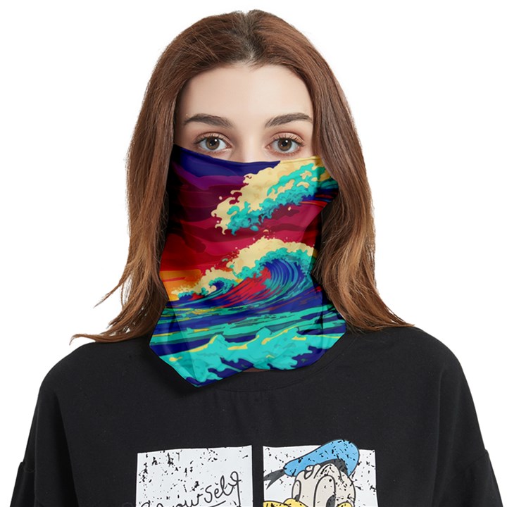 Tsunami Waves Ocean Sea Nautical Nature Water 9 Face Covering Bandana (Two Sides)