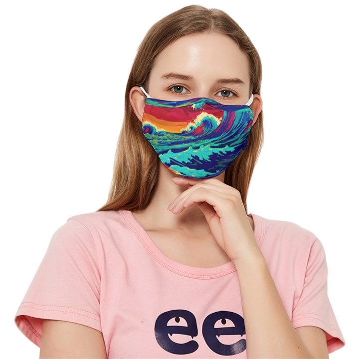 Tsunami Waves Ocean Sea Nautical Nature Water 9 Fitted Cloth Face Mask (Adult)