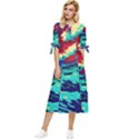 Tsunami Waves Ocean Sea Nautical Nature Water 9 Bow Sleeve Chiffon Midi Dress View1