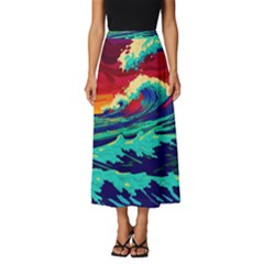 Tsunami Waves Ocean Sea Nautical Nature Water 9 Classic Midi Chiffon Skirt