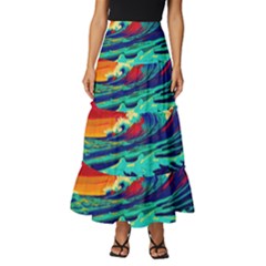 Tsunami Waves Ocean Sea Nautical Nature Water 9 Tiered Ruffle Maxi Skirt by Jancukart