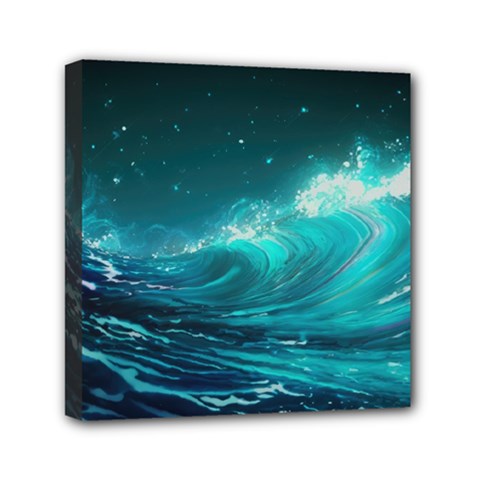 Tsunami Waves Ocean Sea Nautical Nature Water 7 Mini Canvas 6  X 6  (stretched)