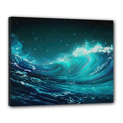 Tsunami Waves Ocean Sea Nautical Nature Water 7 Canvas 20  X 16  (stretched) by Jancukart