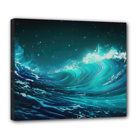 Tsunami Waves Ocean Sea Nautical Nature Water 7 Deluxe Canvas 24  X 20  (stretched)