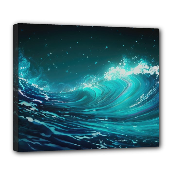 Tsunami Waves Ocean Sea Nautical Nature Water 7 Deluxe Canvas 24  x 20  (Stretched)