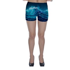 Tsunami Waves Ocean Sea Nautical Nature Water 7 Skinny Shorts by Jancukart